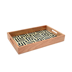 Handmade Bone Inlay Rectangular Tray Set – Geometric Black & Ivory Wooden Serving Trays (Set of 2)