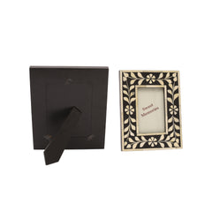 Handmade Bone Inlay Photo Frame Set – Floral Vine Black & Ivory Picture Frames (Set of 2)