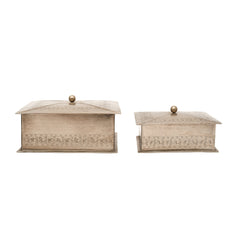 Handcrafted Iron Storage Boxes – Set of 2 | Antique Nickel Finish | Hand-Punched