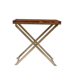 Reclaimed Wood Rectangular Tray Table with Folding Iron Stand