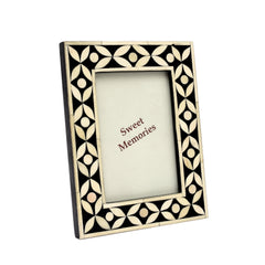 Handmade Bone Inlay Photo Frame Set – Black & Ivory Floral Geometric Picture Frames (Set of 2)