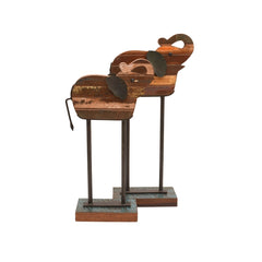 Reclaimed Wood & Iron Elephant Sculptures, Set of 2