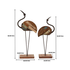 Reclaimed Wood & Iron Crane Sculptures, Set of 2