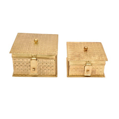 Handcrafted Iron Storage Boxes – Set of 2 | Antique Brass Finish | Hand-Hammered Design
