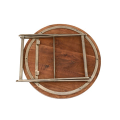 Reclaimed Wood Round Tray Table with Folding Iron Stand