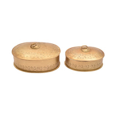 Handcrafted Iron Storage Boxes – Set of 2 | Antique Brass Finish | Hand-Punched