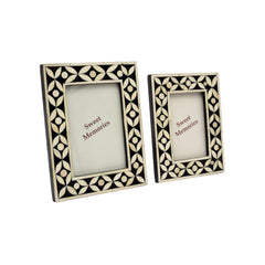 Handmade Bone Inlay Photo Frame Set – Black & Ivory Floral Geometric Picture Frames (Set of 2)