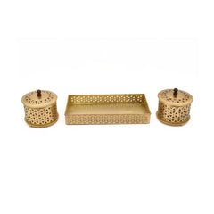 Handcrafted Iron Storage Boxes with Tray – Antique Brass Finish | Hand-Punched Design