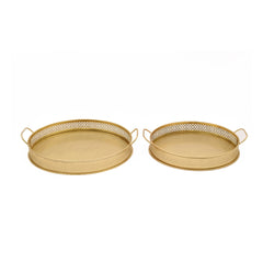Handcrafted Iron Serving Trays – Set of 2 | Antique Brass Finish | Hand-Cut Perforated Design