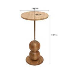 Round Travertine Top End Table with Wooden Base & Brass Finish Rod – Modern Handmade Accent Table