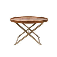Reclaimed Wood Round Tray Table with Folding Iron Stand