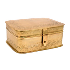 Handcrafted Iron Storage Box with Partition | Antique Brass Finish | Hand-Punched