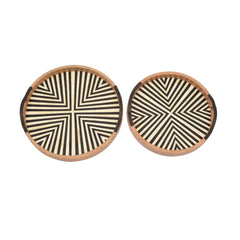 Handmade Bone Inlay Tray Set – Geometric Black & Ivory Round Trays (Set of 2)