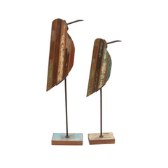 Reclaimed Wood Bird Sculptures, Set of 2