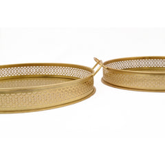 Handcrafted Iron Serving Trays – Set of 2 | Antique Brass Finish | Hand-Cut Perforated Design