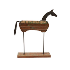 Reclaimed Wood & Iron Horse Sculptures, Set of 2