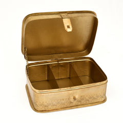 Handcrafted Iron Storage Box with Partition | Antique Brass Finish | Hand-Punched