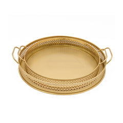 Handcrafted Iron Serving Trays – Set of 2 | Antique Brass Finish | Hand-Cut Perforated Design