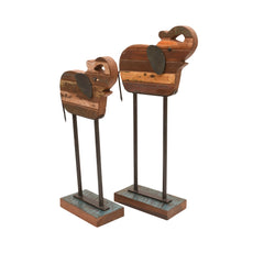 Reclaimed Wood & Iron Elephant Sculptures, Set of 2